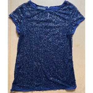 INC International Concept Blue Mesh Sequence Medium Women's Top